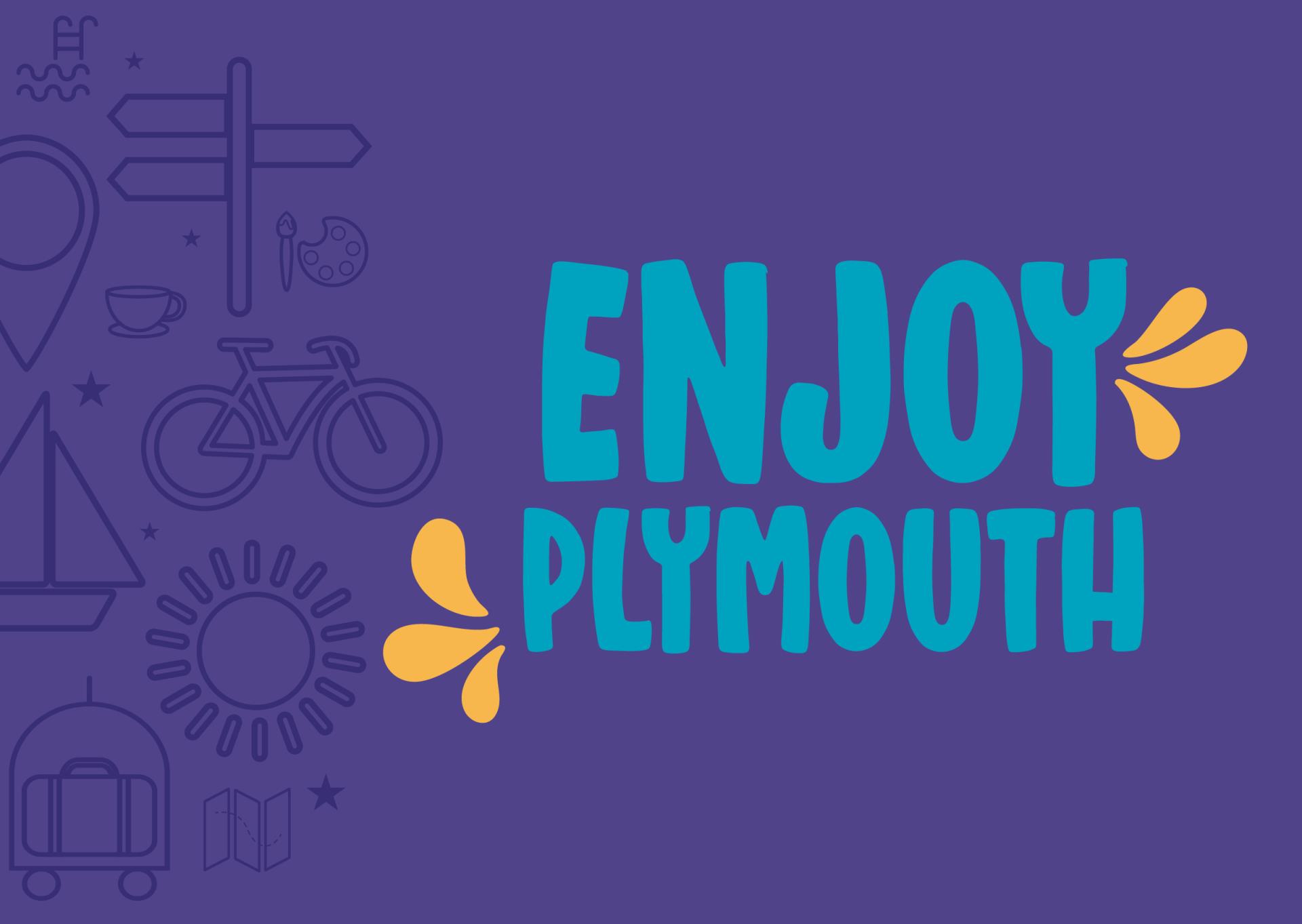 Colorful image with the text "enjoy plymouth"
