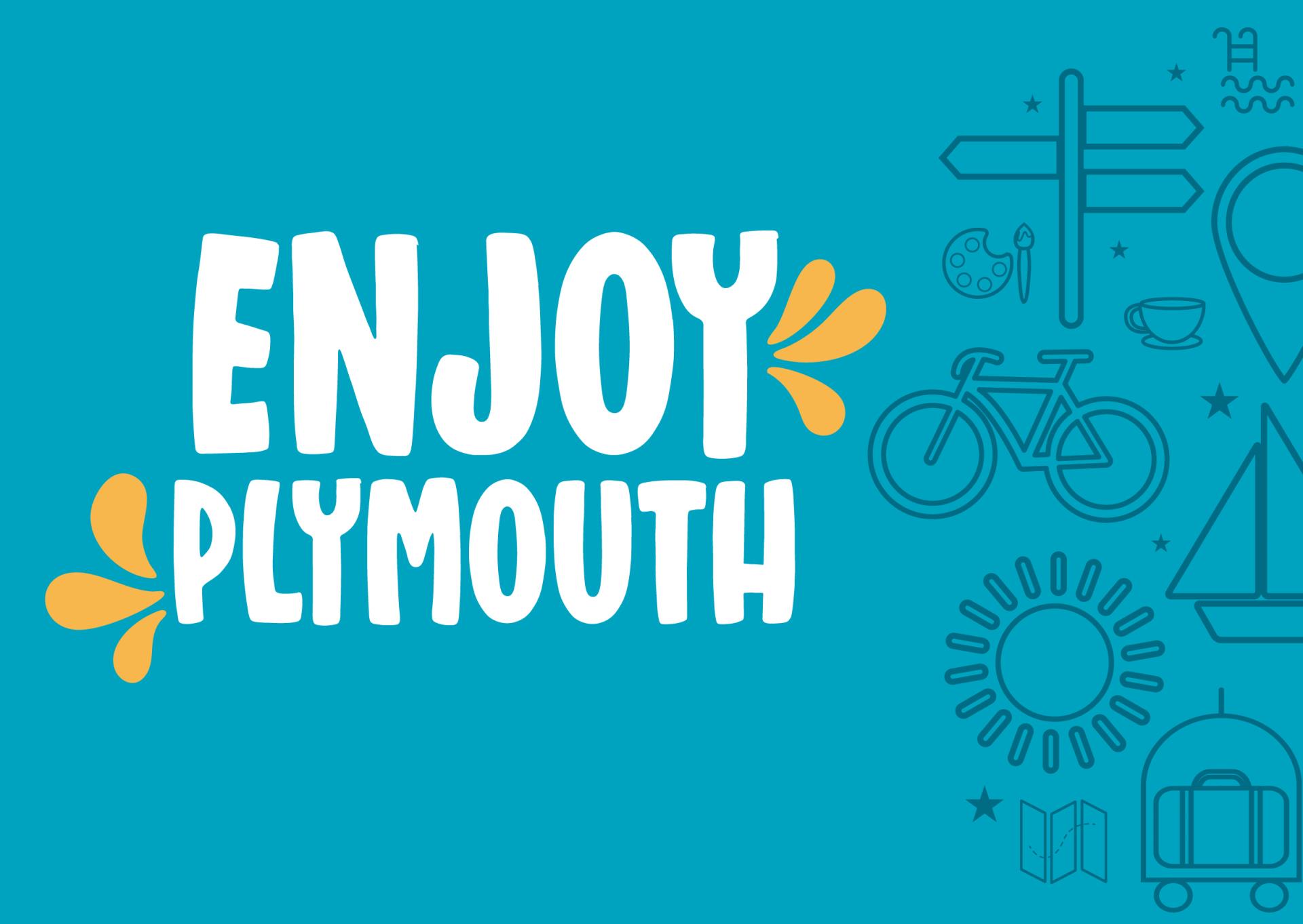 Colorful image with the text "enjoy plymouth"