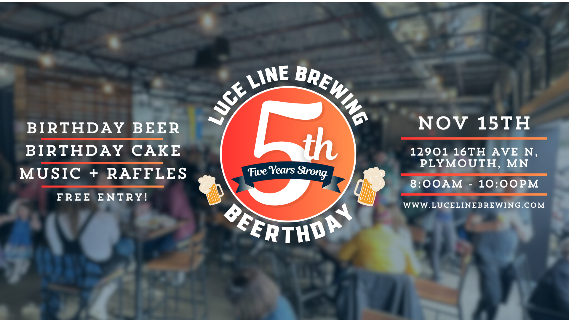 Flyer for the Luce Line Brewery's 5th year birthday