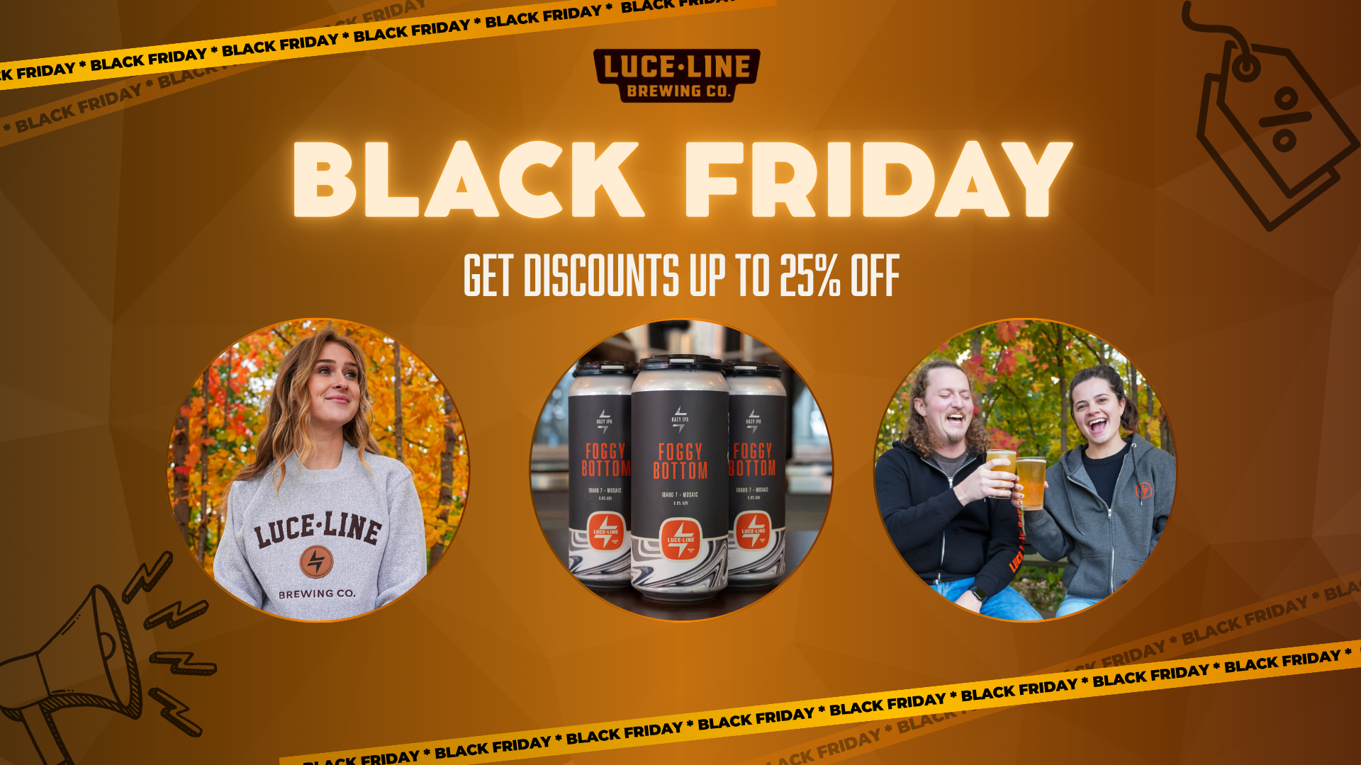 Flyer for Luce Line Brewery's black Friday promotion to get discounts up to 25% off